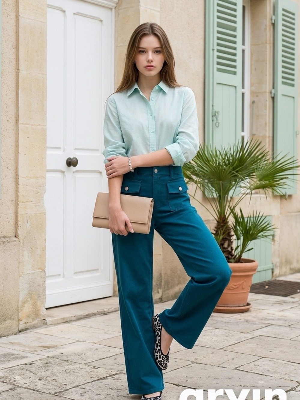 NWT Loft Palmer Wide-Leg High-Waist Pants in Teal